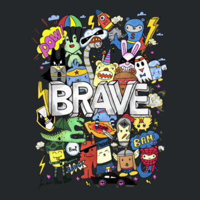 Doodle Monsters Brave - Ladies Premium Cotton Tee Design