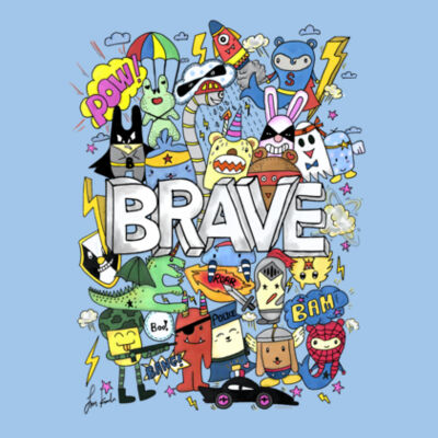 Doodle Monsters Brave - Youth Premium Cotton Tee Design