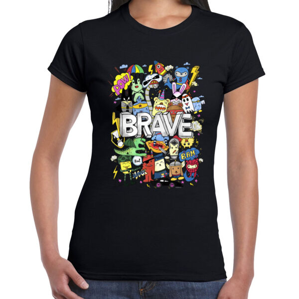 Doodle Monsters Brave - Ladies Premium Cotton Tee Thumbnail