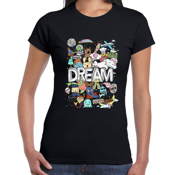 Doodle Monster Dream - Ladies Premium Cotton Tee Thumbnail
